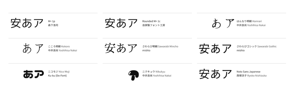 Googleが提供している日本語フォントも利用可能。